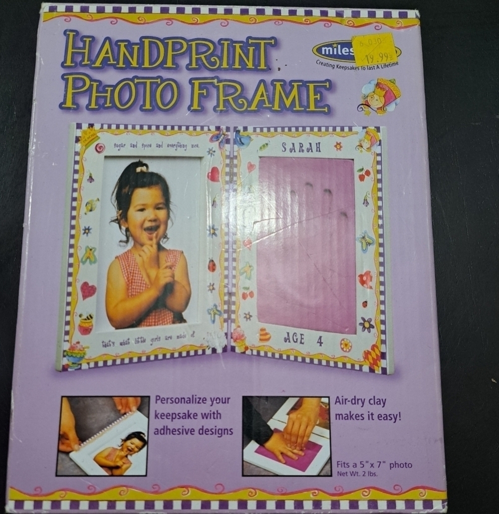 NIB Milestones Handprint Photo Frame Fits 5x7 Photo